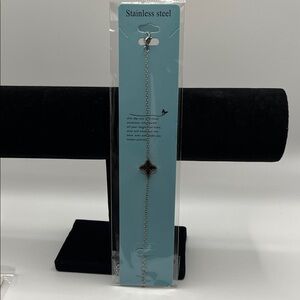 Stainless Steel Bracelet with Black Charm